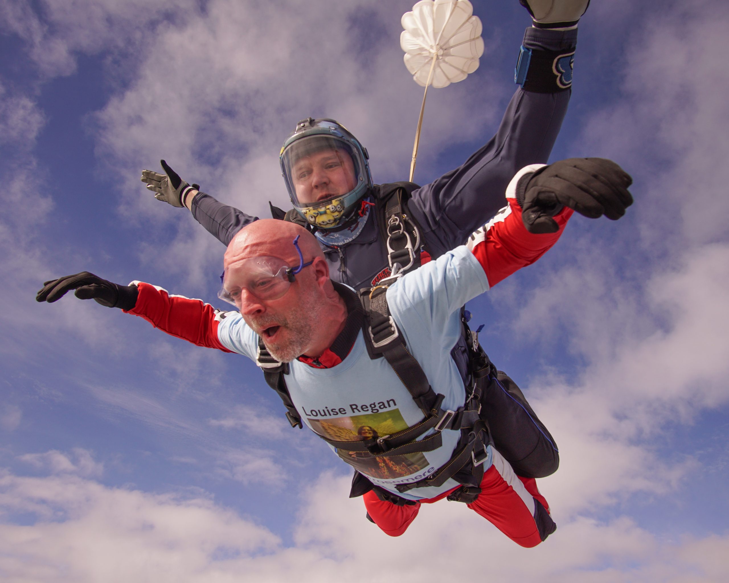 Skydiving in Wigan with Black Knights tandem jumpers in freefall